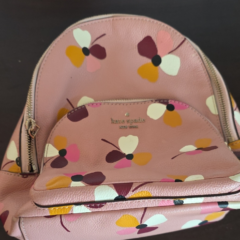 kate spade pink floral mini backpack with gold logo